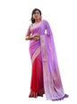Vardha Womens Banarasi Georgette Half and Half Saree with Unstitched Blouse Piece - Gold Zari Woven Work Sarees for Wedding (ish