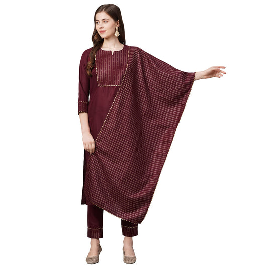 ANNI DESIGNER Women's Cotton Straight Kurta with Pant & Dupatta (KPTD-COT-10069)