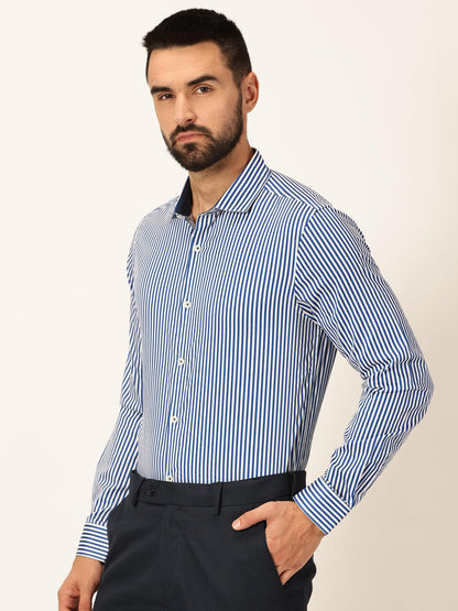 Thomas Scott 100% Cotton Strpes Slim Fit Formal Shirts for Mens Blue