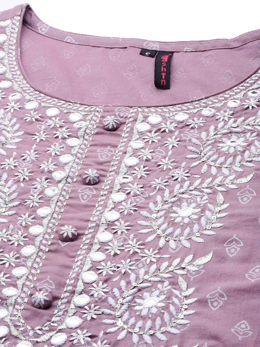 ishin Women's Purple Embellished A-Line Kurta Set With Palazzo