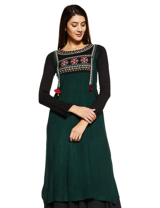 W For Woman Women Synthetic Straight Winter Kurta (17No17690-66144_Pine Grove_6), Straight Fit
