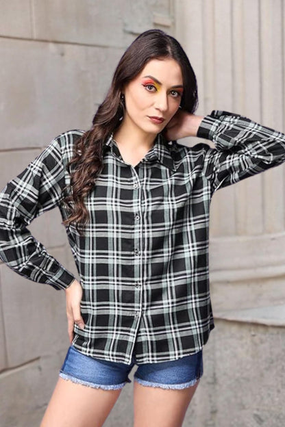 POPWINGS Casual Checks Print Shirt for Women | Cotton Full-Sleeves Women Shirt | Summer Shirt for Women | Stylish Shirt for Wome