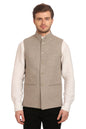 WINTAGE Mens Tweed Bandhgala Festive Nehru Jacket Waistcoat Beige