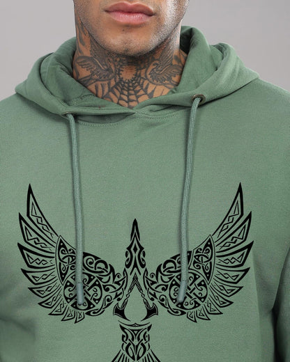 ADRO Men's Cotton Neck Hooded Sweatshirt (H24-BIRD-PT_Pista
