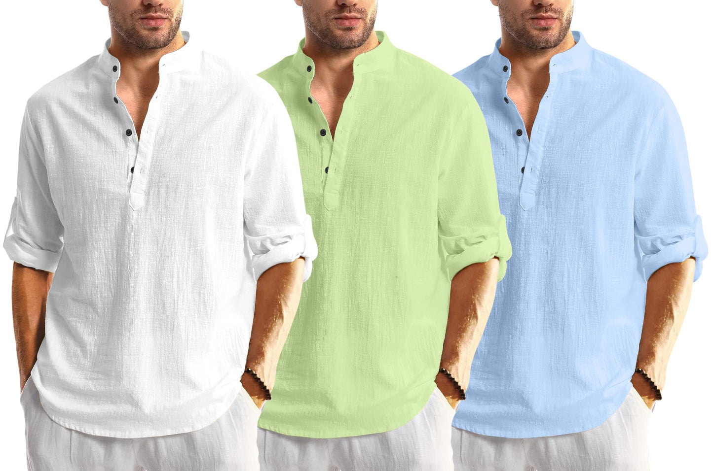 Zartha Combo Of Men Solid Cotton Blend Straight Kurta Shirt Pack Of 3