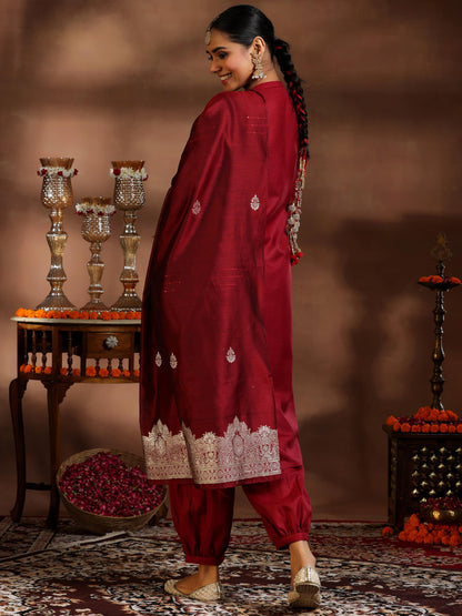 Libas WomenS Silk Blend Kurta Set (39046_Maroon