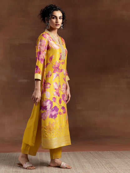 Libas Womens Silk Blend Kurta Set (27602_Mustard