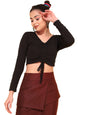 OOMPH! V Neck Crop Tops for Women, Black - mt499