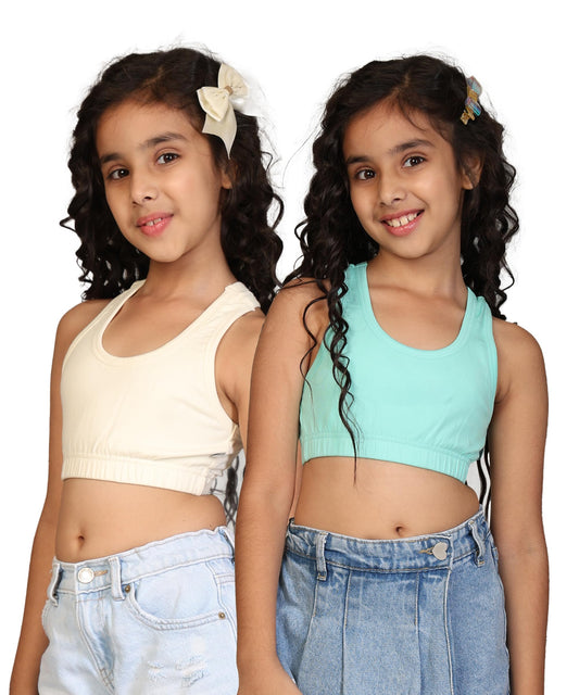 Kyda Kids Girls Antibacterial Cotton Sports Bra Training Bras, Non Padded, Chest Double Layered Wireless Light Padded Bra