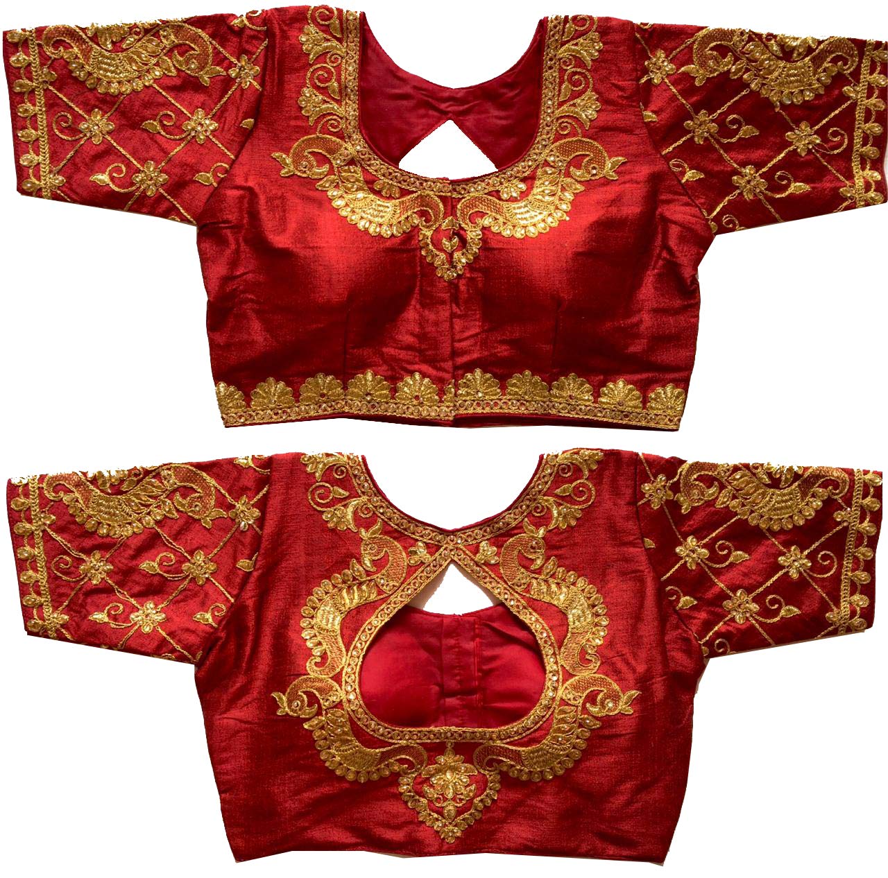 Pujia Mills WomenS Multicolor Water Drop Back Neck Peacock Embroidery Stone Work Half Sleeves Design Phantom Silk Readymade Sar