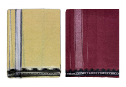 Prakasam Cotton Mens Colour Thalapathi Border Single Dhoti/Size1.28X2.00 Mtrs/Combo Pack Of 2 Dhoties