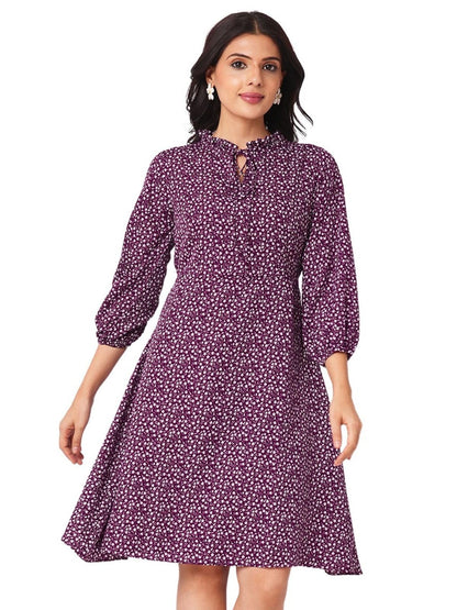 Selvia Western Dress For Women|Crepe Dress For Women|A-Line Dress|Floral Printed Dress For Women|One Piece Dress For Women (680D