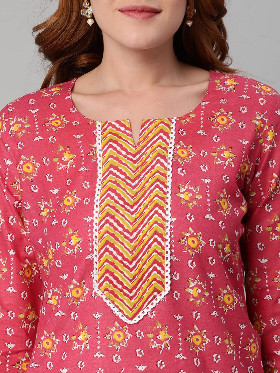 ANNI DESIGNER Women's Cotton Blend Traditional Straight Printed Kurta with Pant (Mikaa Pink-Nw5)