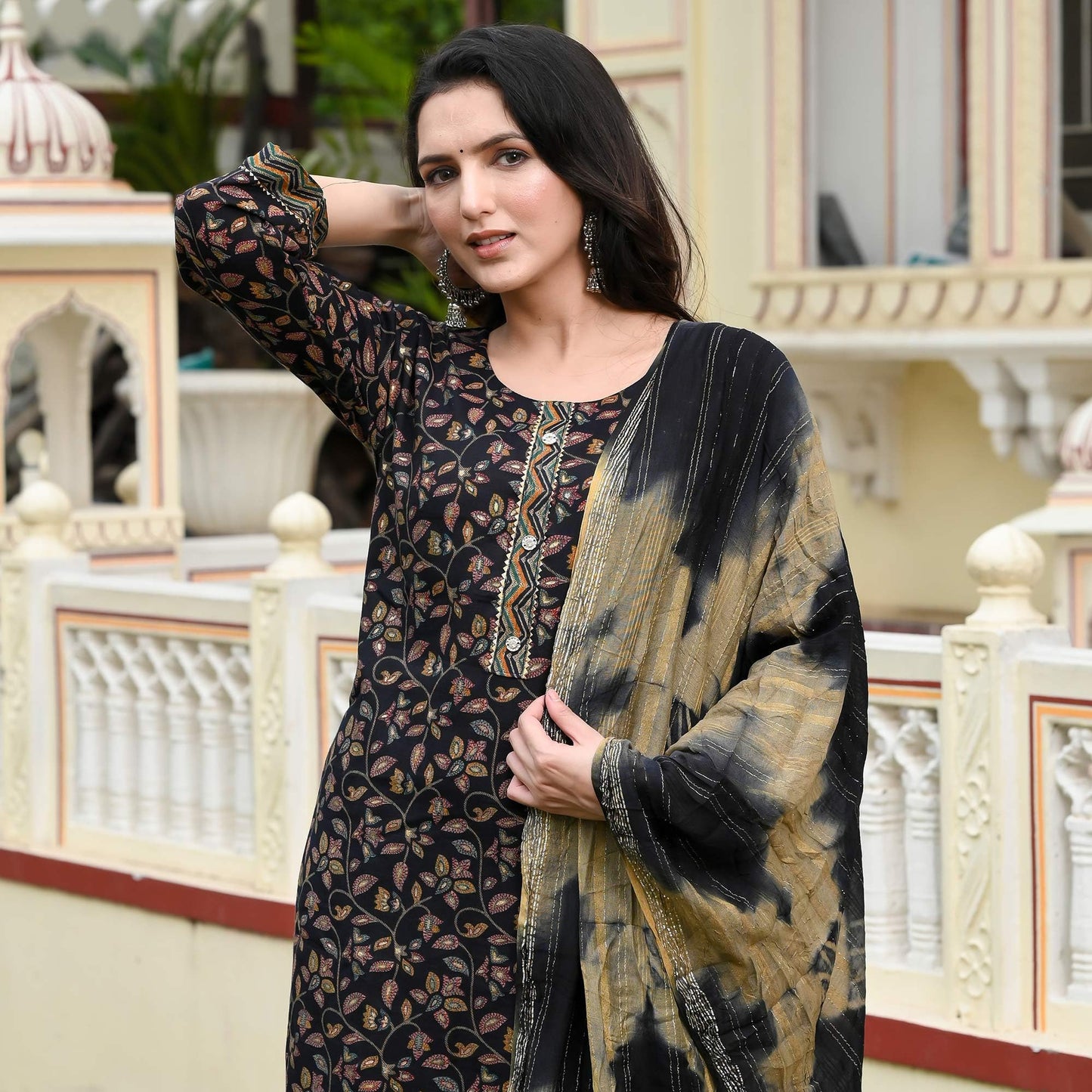 Lookmark WomenS Embroidered Cotton Straight Kurta Set With Pants & Dupatta - Elevate Your Style With This Exquisite Ensemble (A