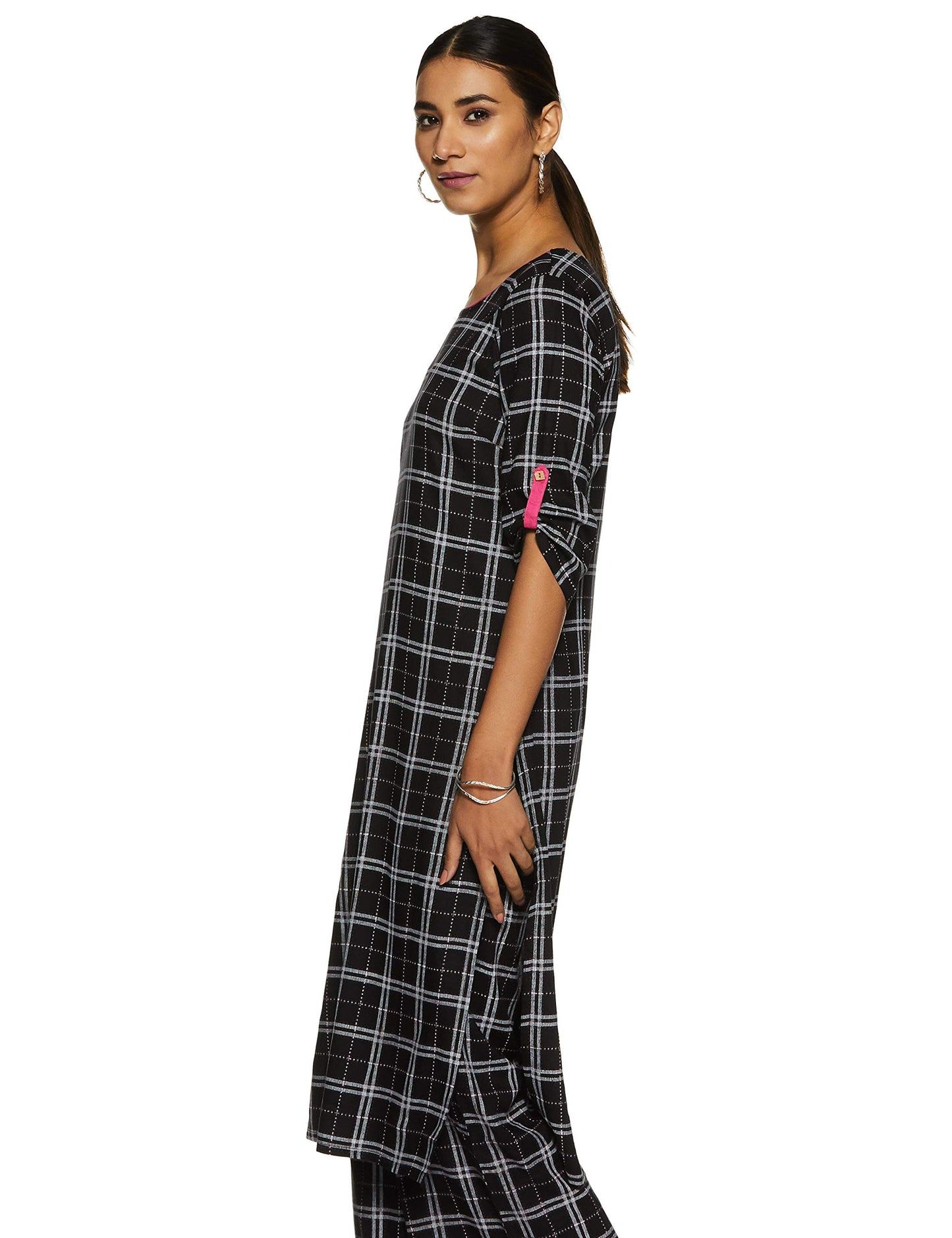 Aurelia Women's Rayon Checkered,Geometric Straight Kurta