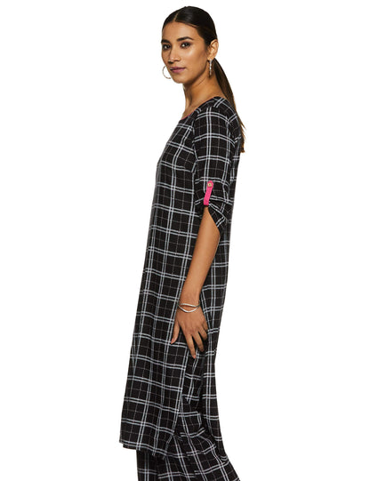 Aurelia Women's Rayon Checkered,Geometric Straight Kurta