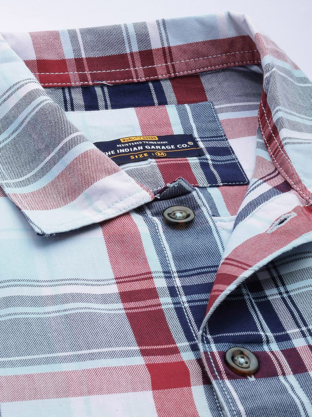 The Indian Garage Co Men Blue Checkered Regular Fit Cotton Casual Over Shirt