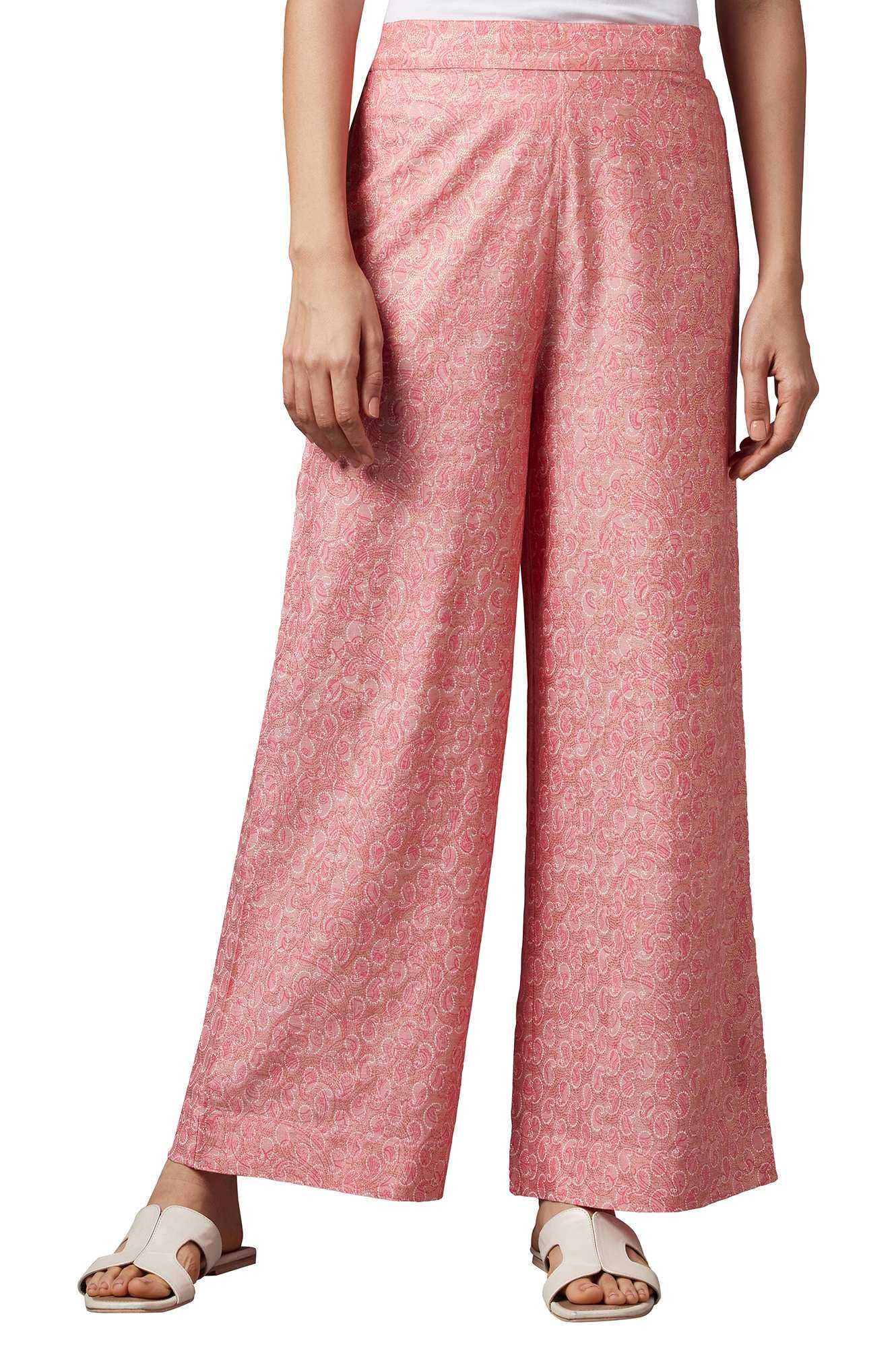 Aurelia Peach Paisley Printed Palazzo Ethnic Bottomwear