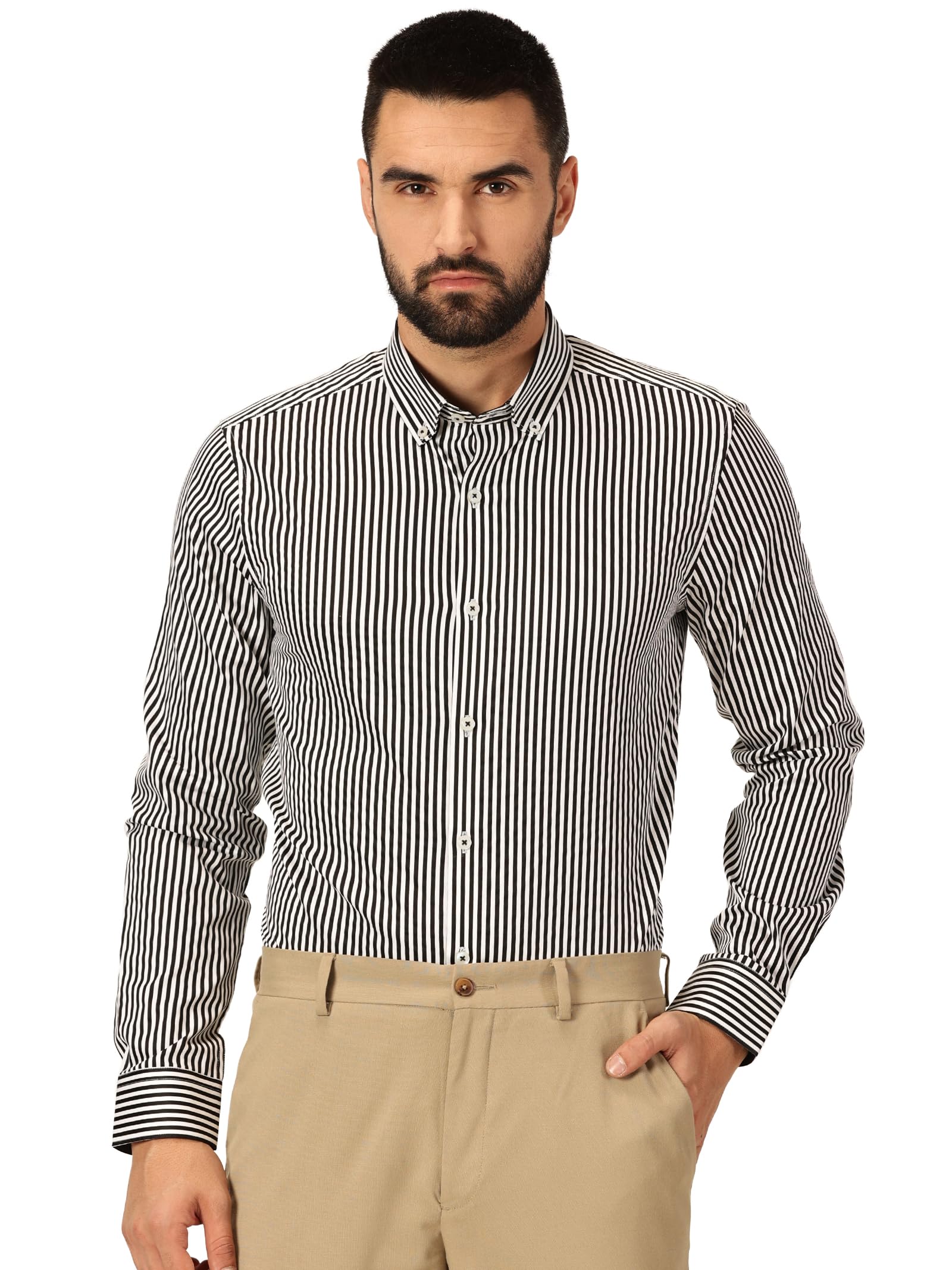 Thomas Scott 100% Cotton Full Sleeves Button-Down Collar Slim Fit Formal Shirt for Mens Black