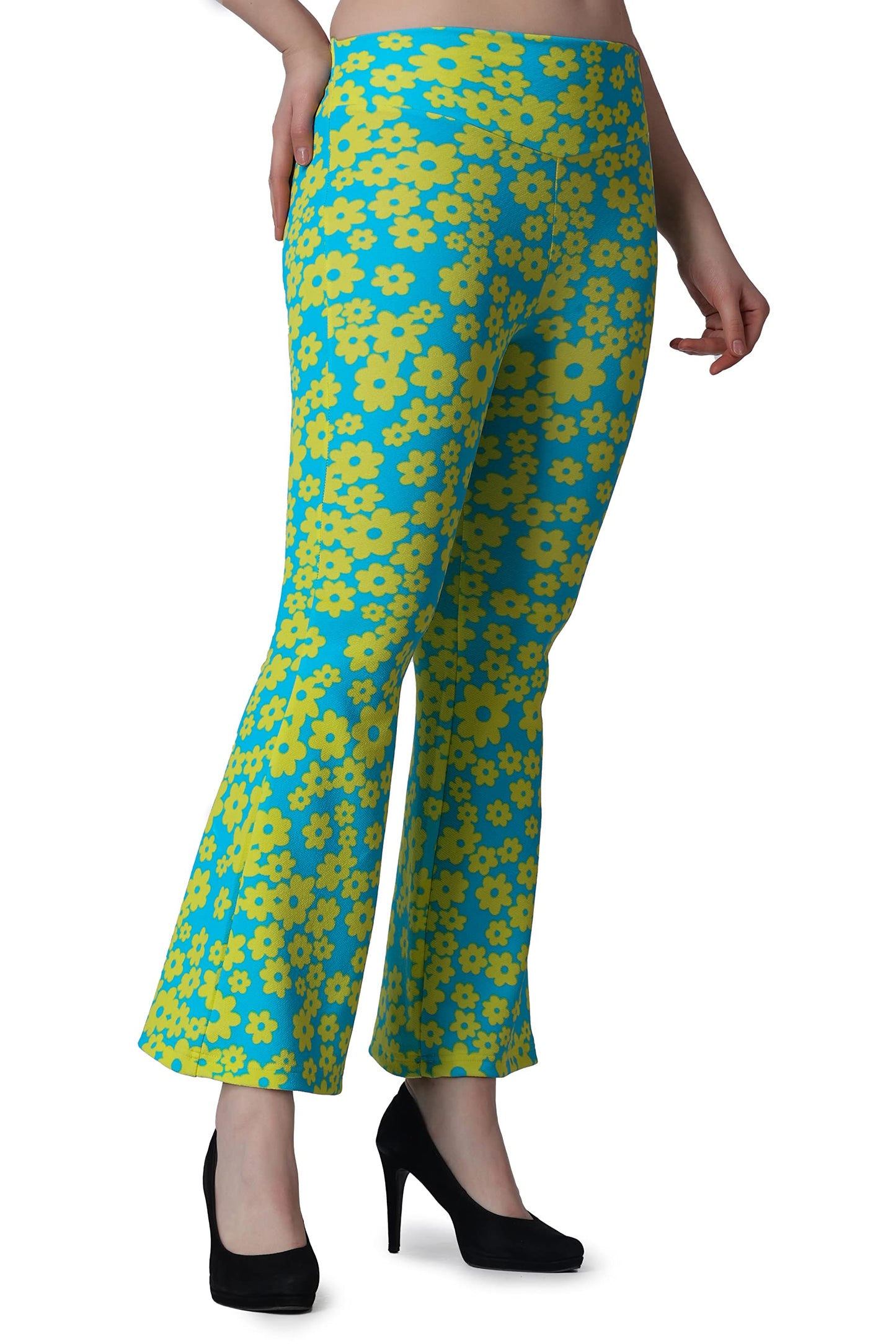POPWINGS Casual Printed Bootcut Trousers for Women || Pull On Bootcut Trousers for Women || Regular Fit Women Trousers for Summe