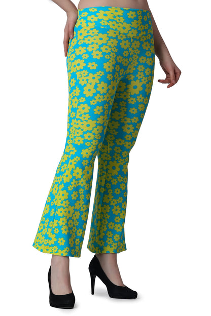 POPWINGS Casual Printed Bootcut Trousers for Women || Pull On Bootcut Trousers for Women || Regular Fit Women Trousers for Summe