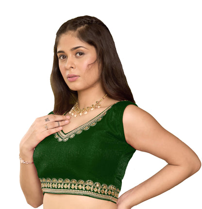 Pujia Mills Womens Sequin Embroidered V Neck Sleeveless Readymade Saree Blouse Indian Ethnic Designer Stitched Readymade Sequen
