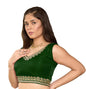 Pujia Mills Womens Sequin Embroidered V Neck Sleeveless Readymade Saree Blouse Indian Ethnic Designer Stitched Readymade Sequen