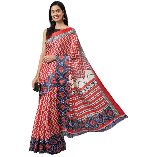 Gosriki WomenS Kota Chex Printed Saree With Blouse Piece (Somna Red Sty-Go_Red)
