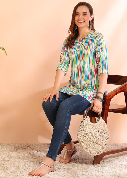 Dsk Studio Poly Rayon Short Kurti For Women & Girls Turquoise