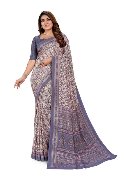 Vimla WomenS Multicolor Crepe Silk Uniform Saree With Blouse  Elegant Design For Various Professional Settings