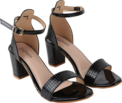 Shoetopia Womens/Girls Black Woven Design Block Heels Sandals