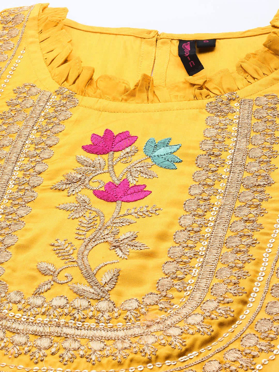 ishin Women's Yellow Embroidered Straight Kurta set With Sharara And Dupatta