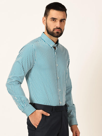 Thomas Scott 100% Cotton Full Sleeves Button-Down Collar Slim Fit Formal Shirt for Mens Turquoise