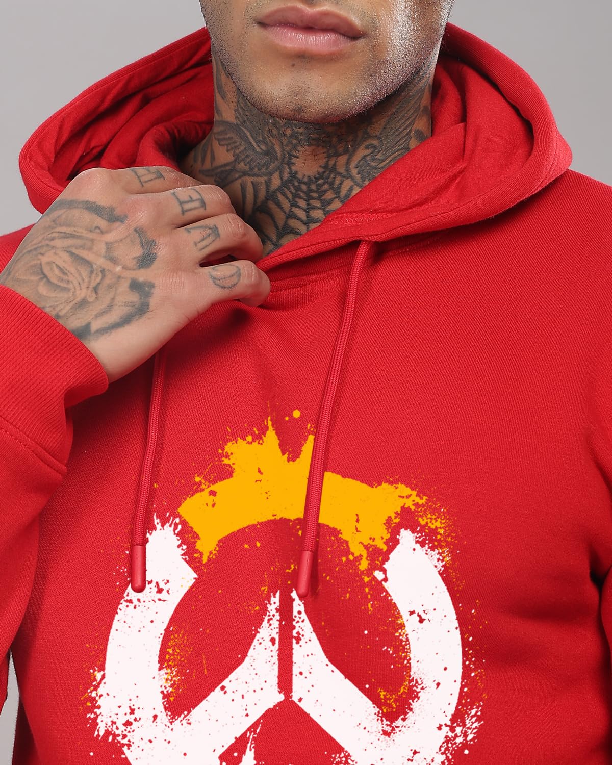 ADRO Men's Cotton Neck Hooded Sweatshirt (H20-M-PC-RD_Red)