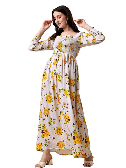 Sheetal Associates WomenS Floral Printed Crepe Full Length Dress Yellow