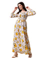 Sheetal Associates WomenS Floral Printed Crepe Full Length Dress Yellow