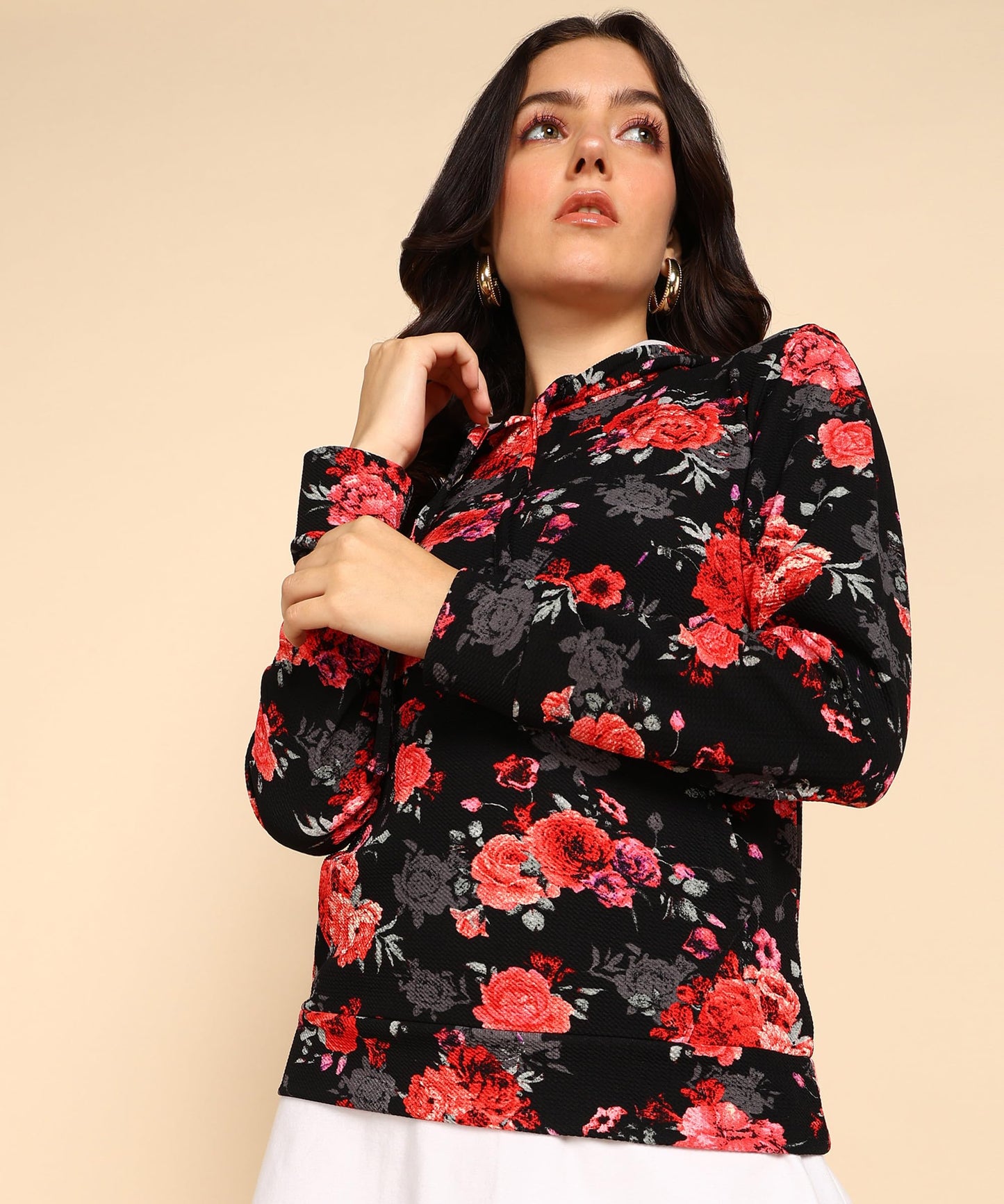 POPWINGS Women Casual Multicolor Floral Printed Hooded Pocket Sweatshirt | Winter Wear | Trendy Womens Sweatshirts