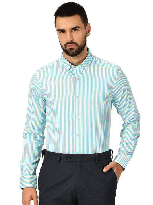 Thomas Scott 100% Cotton Full Sleeves Button-Down Collar Slim Fit Formal Shirt for Mens Aqua