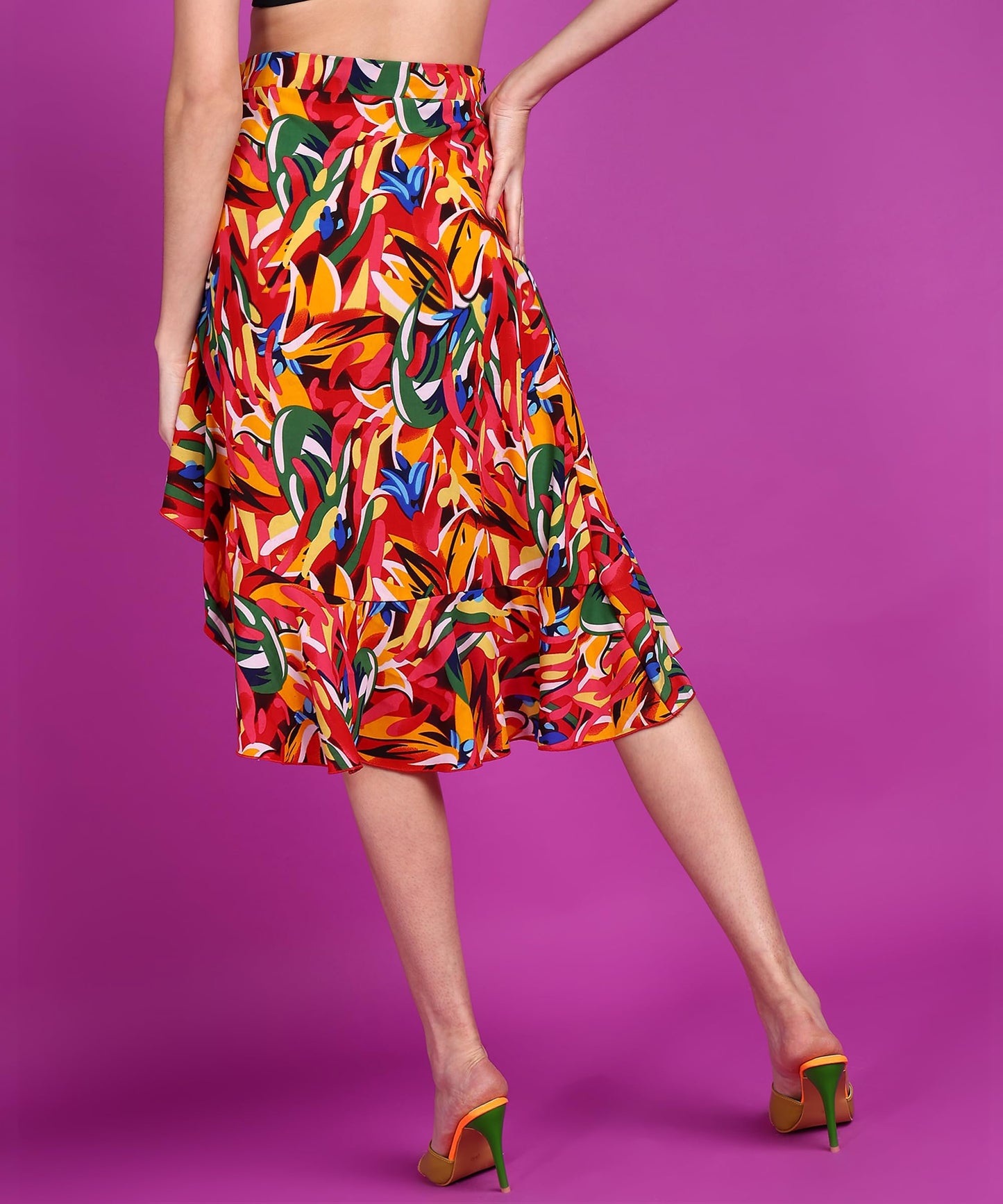 POPWINGS Casual Floral Printed Asymmetric Flare Skirt for Women || Latest Stylish Knee-Length Flare Women Skirt Trendy Western R