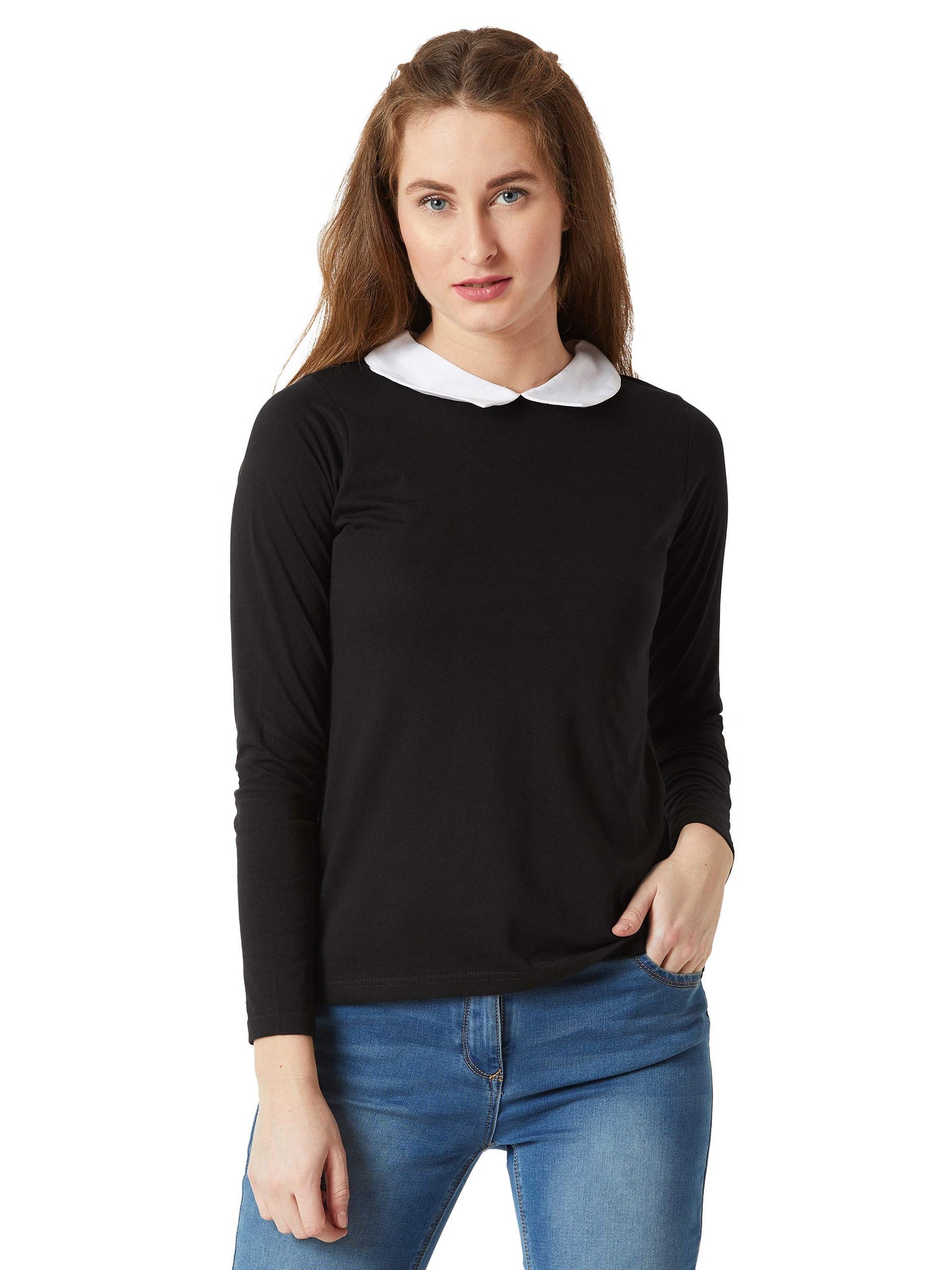 Miss Chase WomenS Black Full Sleeve Cotton Top(Mcaw17Tp08-97-62-06_Black_X-Large)