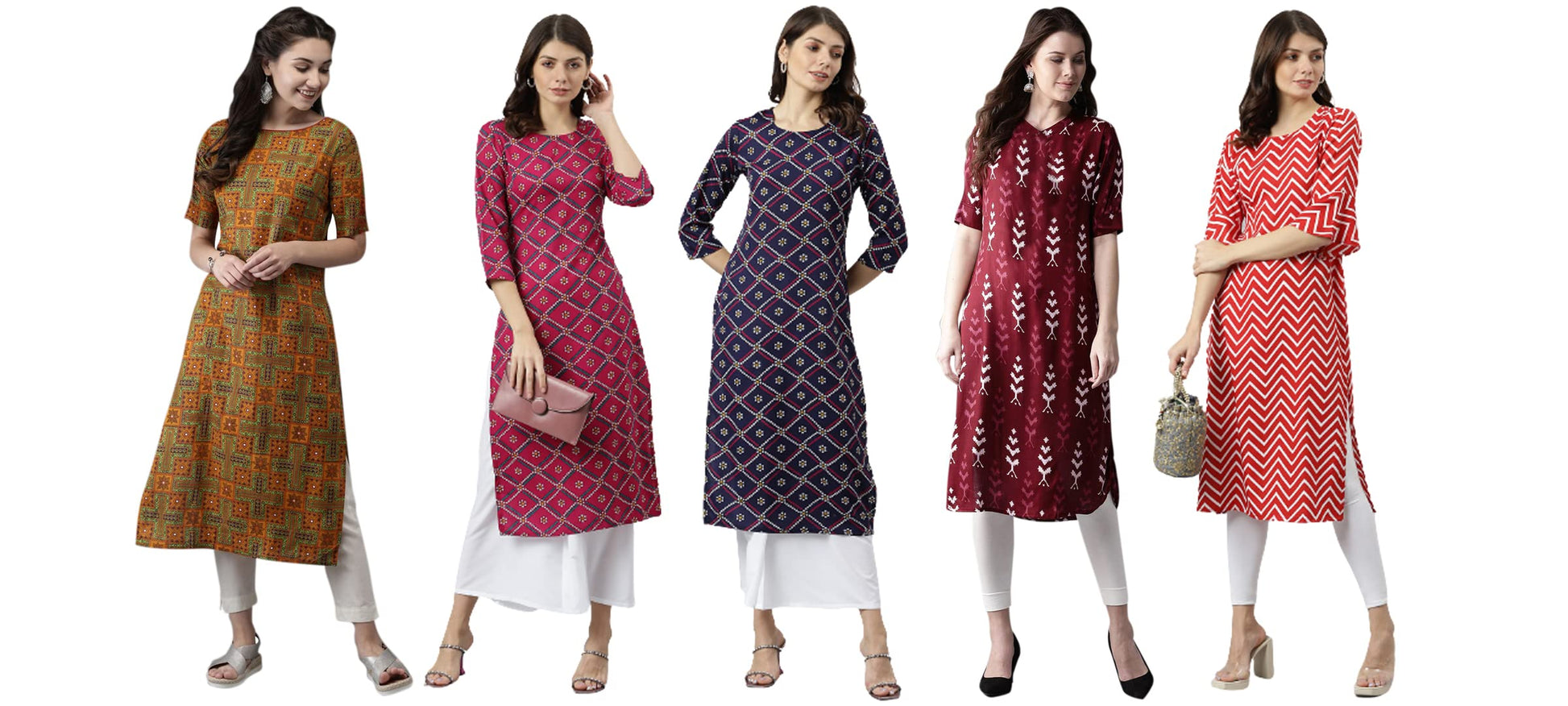 ANNI DESIGNER Women's Crepe Straight Printed Kurta Pack of 5 (Crepe-Combo-NW_045)