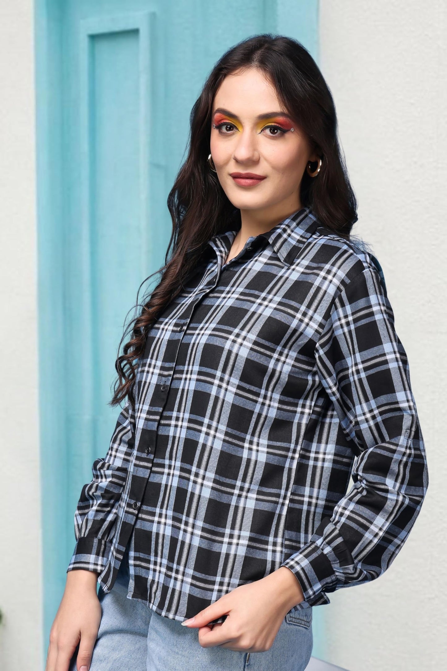 POPWINGS Casual Checks Print Shirt for Women | Cotton Full-Sleeves Women Shirt | Summer Shirt for Women | Stylish Shirt for Wome