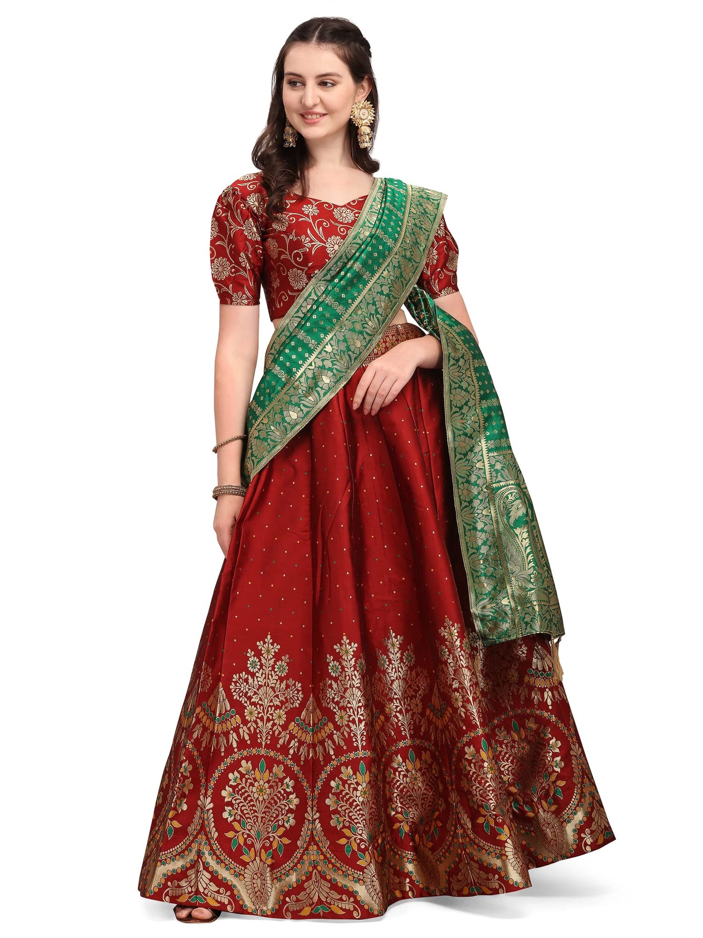 PURVAJA Womens Jacquard Semi-Stitched Lehenga choli (Arambh-Maroon_Maroon_Free Size)