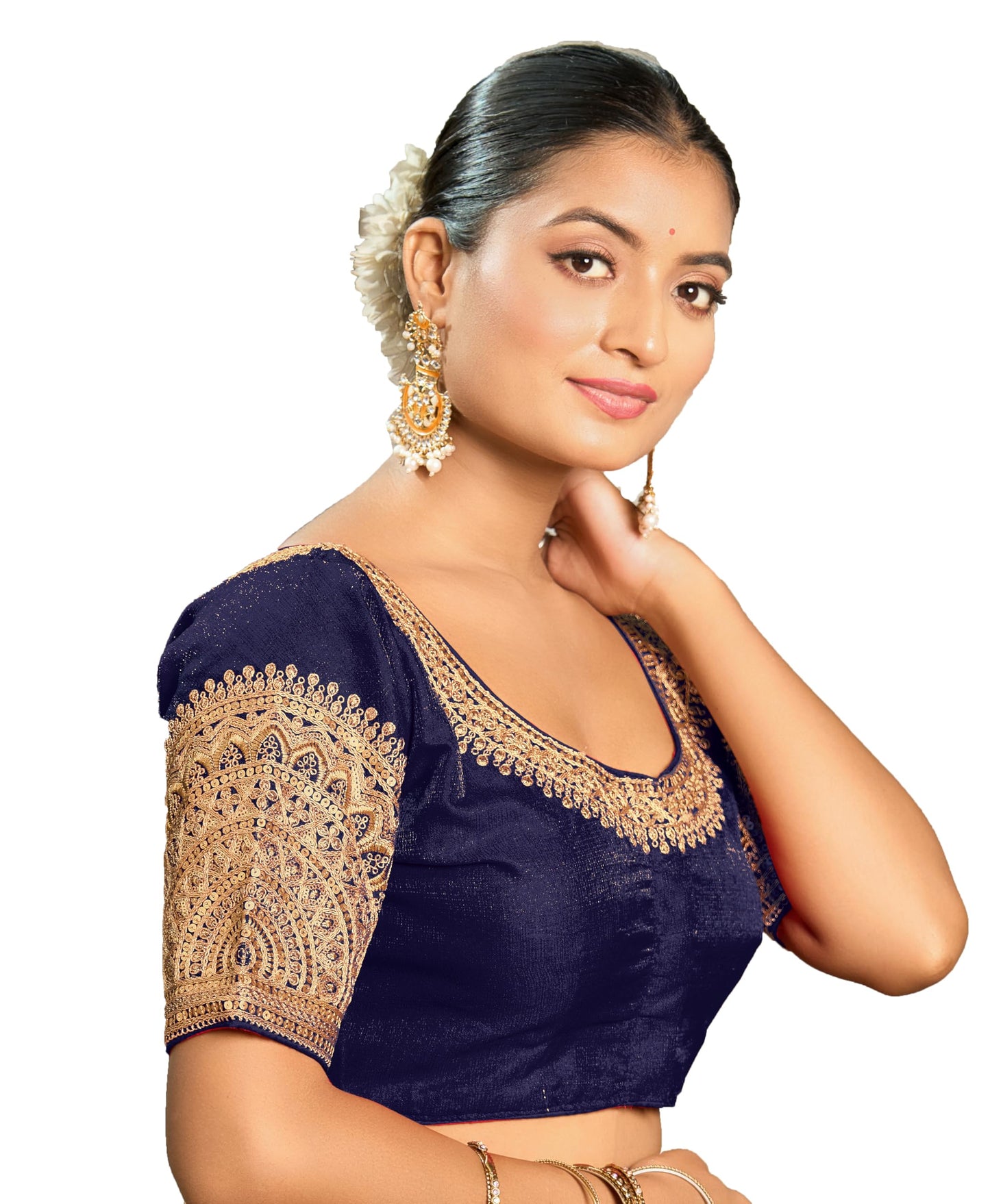 Pujia Mills WomenS Readymade Blouse Embroidery Multi Coding Dull Golden Sequence Work Indian Ethnic Designer Stitched Readymade