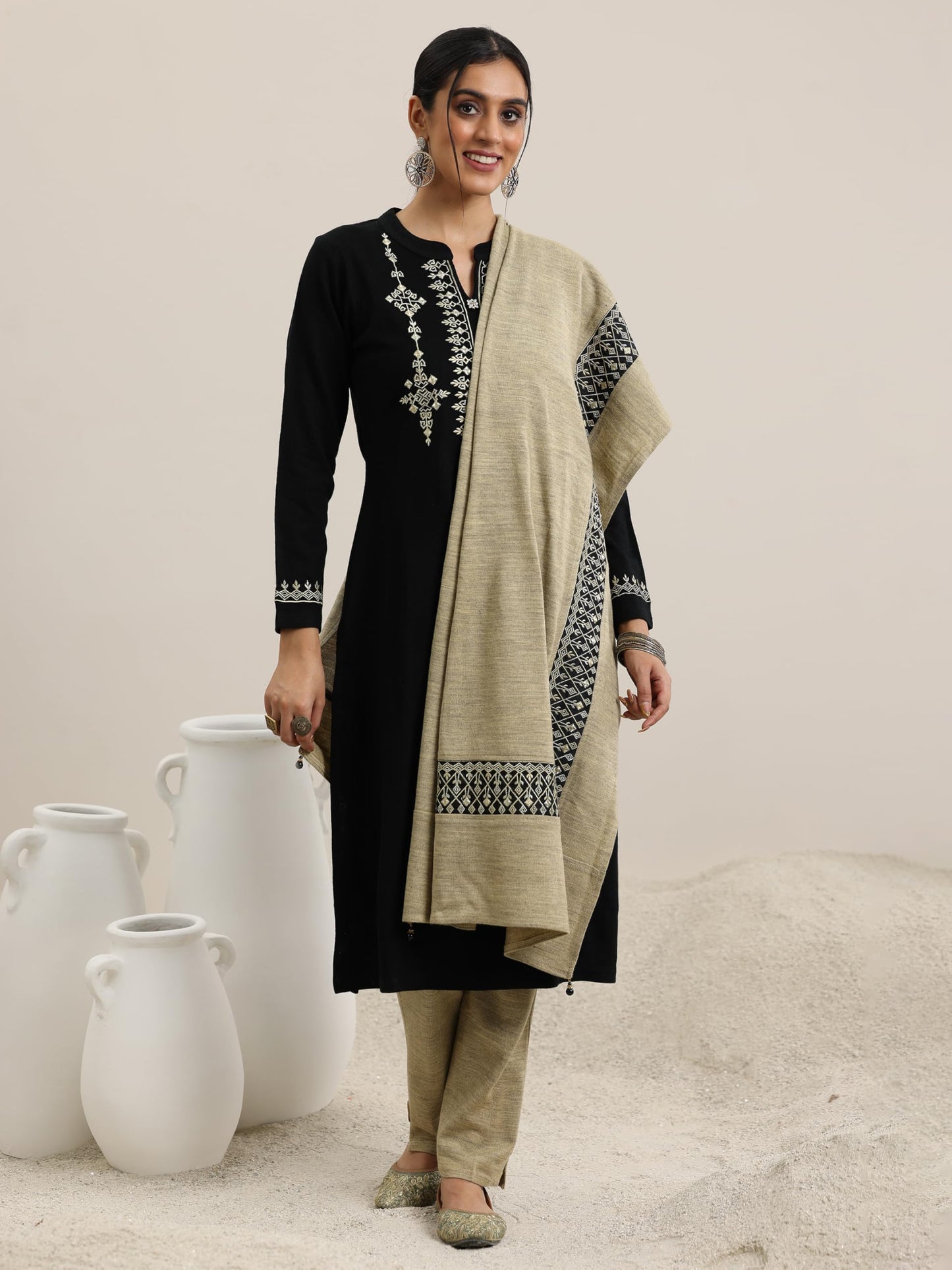 Libas WomenS Wool Blend Yoke Design Kurta Set (48763W_Black