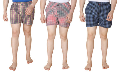 Lux Venus Combed Cotton Cheked Assorted Boxer Shorts For Men Multicolour