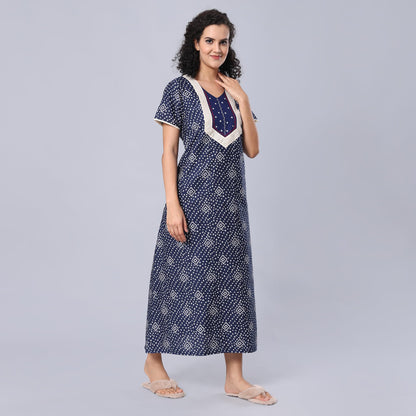 Evolove WomenS 100% Cotton Supersoft With Beautiful Embroidery Long Maxi Night Gown Nighty Dress With Pocket, Most Comfortable