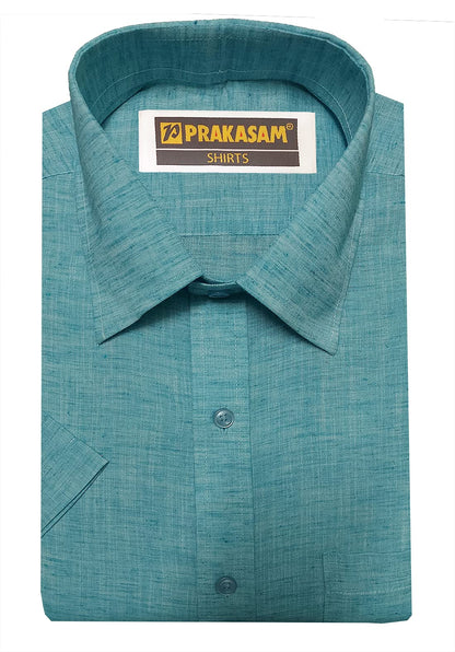 Mens Regular fit Linen Look Cotton Half Sleeve Shirt Blue