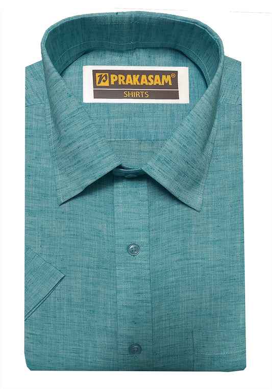 Mens Regular fit Linen Look Cotton Half Sleeve Shirt Blue