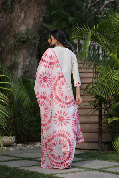 GoSriKi Womens Cotton Blend Straight Embroidered Kurta with Pant & Dupatta (BHAVI Cream-GS_L_Cream_Large)